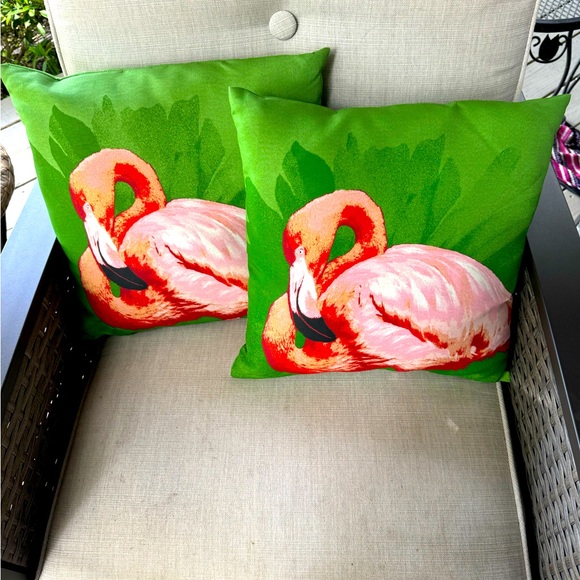 Flamingo Throw Pillows, Green and Pink, Bundle of 2 - Picture 2 of 2